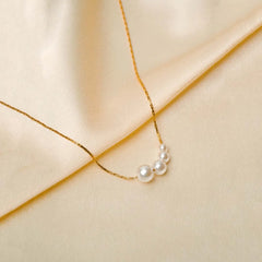 Elegant String of Pearl Golden Chain Necklace - 18K Gold Plated