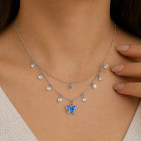 Blue Butterfly Charm Layered Necklace