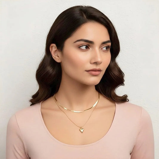 Layered Heart Necklace - 18K Gold Plated
