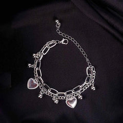 Silver Heart Charms Layered Bracelet
