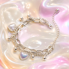 Silver Heart Charms Layered Bracelet