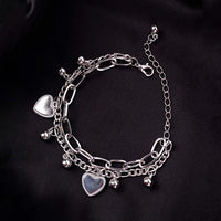 Silver Heart Charms Layered Bracelet - Rhodium Plated