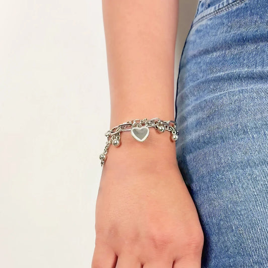 Silver Heart Charms Layered Bracelet