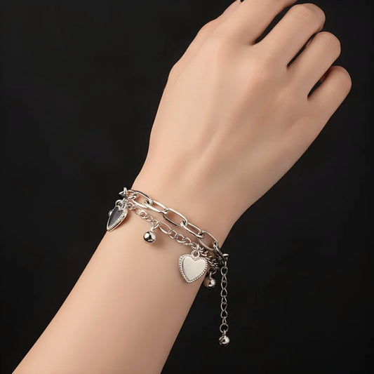 Silver Heart Charms Layered Bracelet