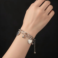 Silver Heart Charms Layered Bracelet