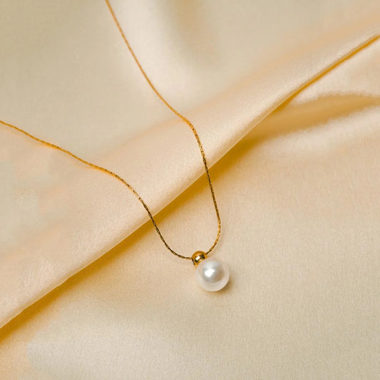 Dainty Pearl Chain Necklace - 18K Gold Plated