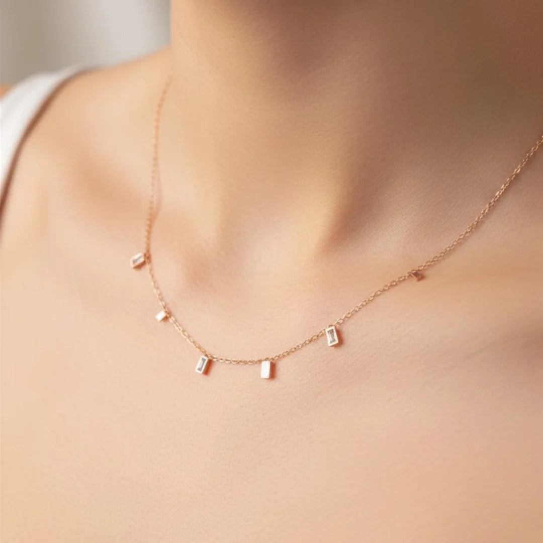 Dainty Golden Rectangular Gem Necklace - 18K Gold Plated
