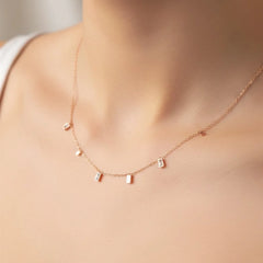 Dainty Golden Rectangular Gem Necklace - 18K Gold Plated