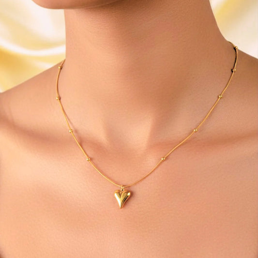 Golden Heart Beaded Necklace - 18K Gold Plated