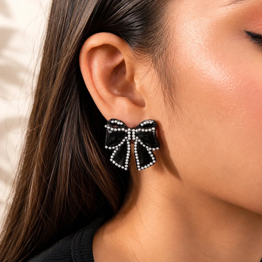 Matte Black Bow Earrings