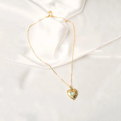 Glistering Blue Engraved Heart Pendant Necklace - 18K Gold Plated