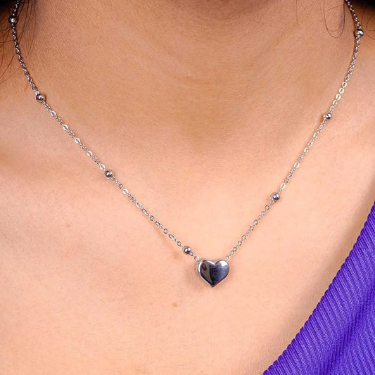 Silver Heart Beaded Chain Necklace