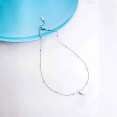Silver Heart Beaded Chain Necklace - Rhodium Plated