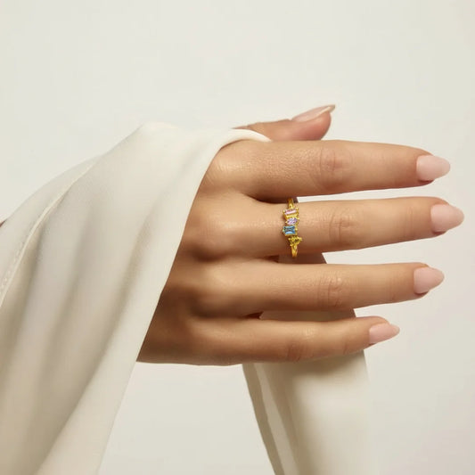 Golden Pastel Gem Ring - 18K Gold Plated