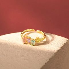 Golden Pastel Gem Ring - 18K Gold Plated