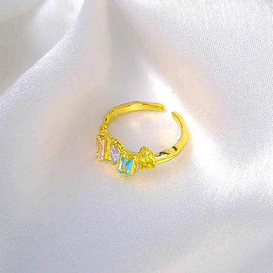 Golden Pastel Gem Ring - 18K Gold Plated