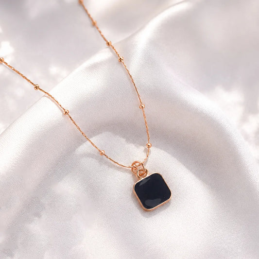 Black Square Pendant Chain Necklace