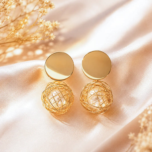 Golden Pearl Interwoven Drop Earrings