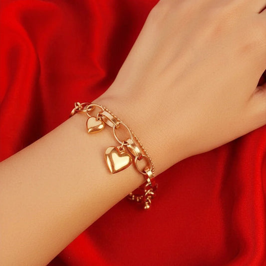 Golden Heart Charm Link Chain Bracelet