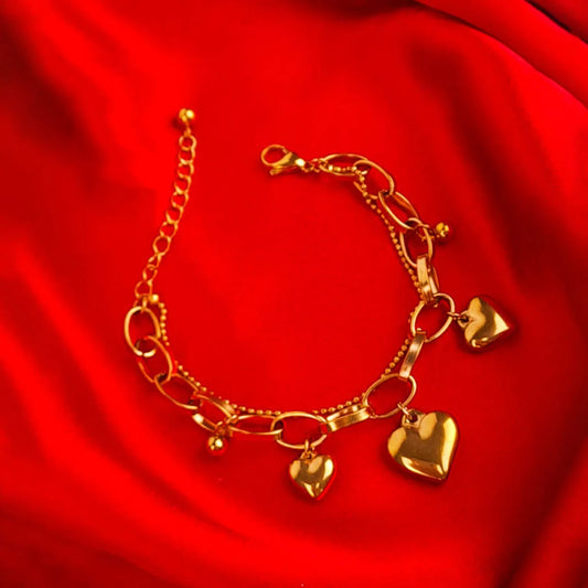 Golden Heart Charm Link Chain Bracelet