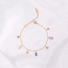 Colourful Gemstone Chain Bracelet - 18K Gold Plated