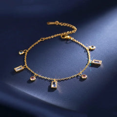 Colourful Gemstone Chain Bracelet - 18K Gold Plated