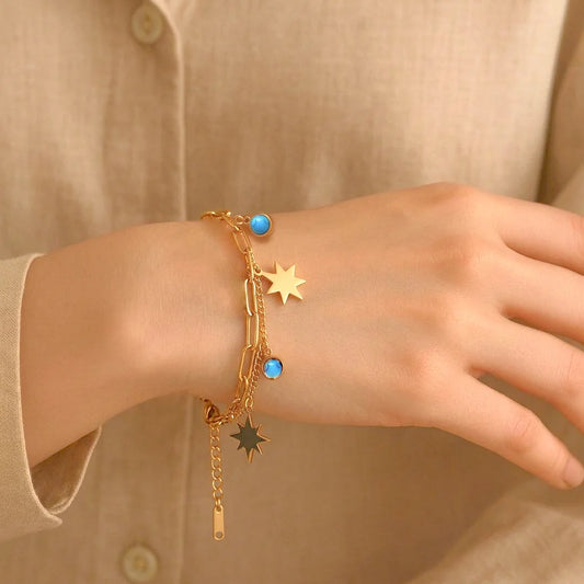 Star Charm Turquoise Layered Bracelet - 18K Gold Plated