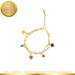 Star Charm Turquoise Layered Bracelet - 18K Gold Plated