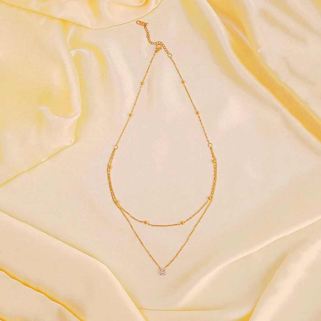 Dainty Beaded Layered Necklace - 18K Gold Plated