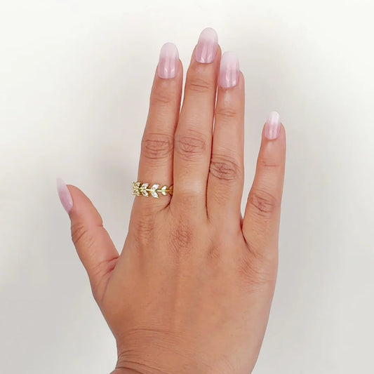 Golden Crystal Leaf Ring - 18K Gold Plated