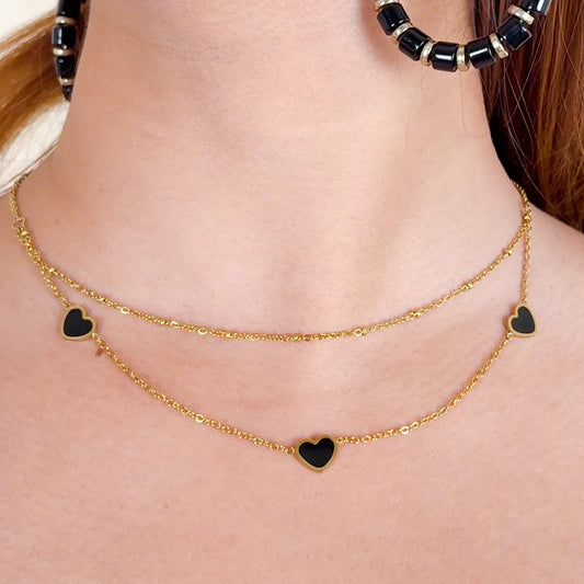 Heart Layered Chain Necklace - 18K Gold Plated