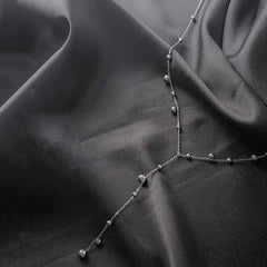 Beaded Lariat Necklace - Rhodium Plated
