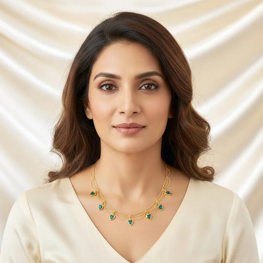 Emerald Hearts Layered Necklace - 18K Gold Plated