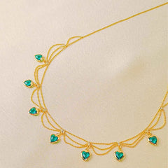 Emerald Hearts Layered Necklace - 18K Gold Plated