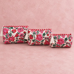 White Red Pink Floral 3 Layered Pouches