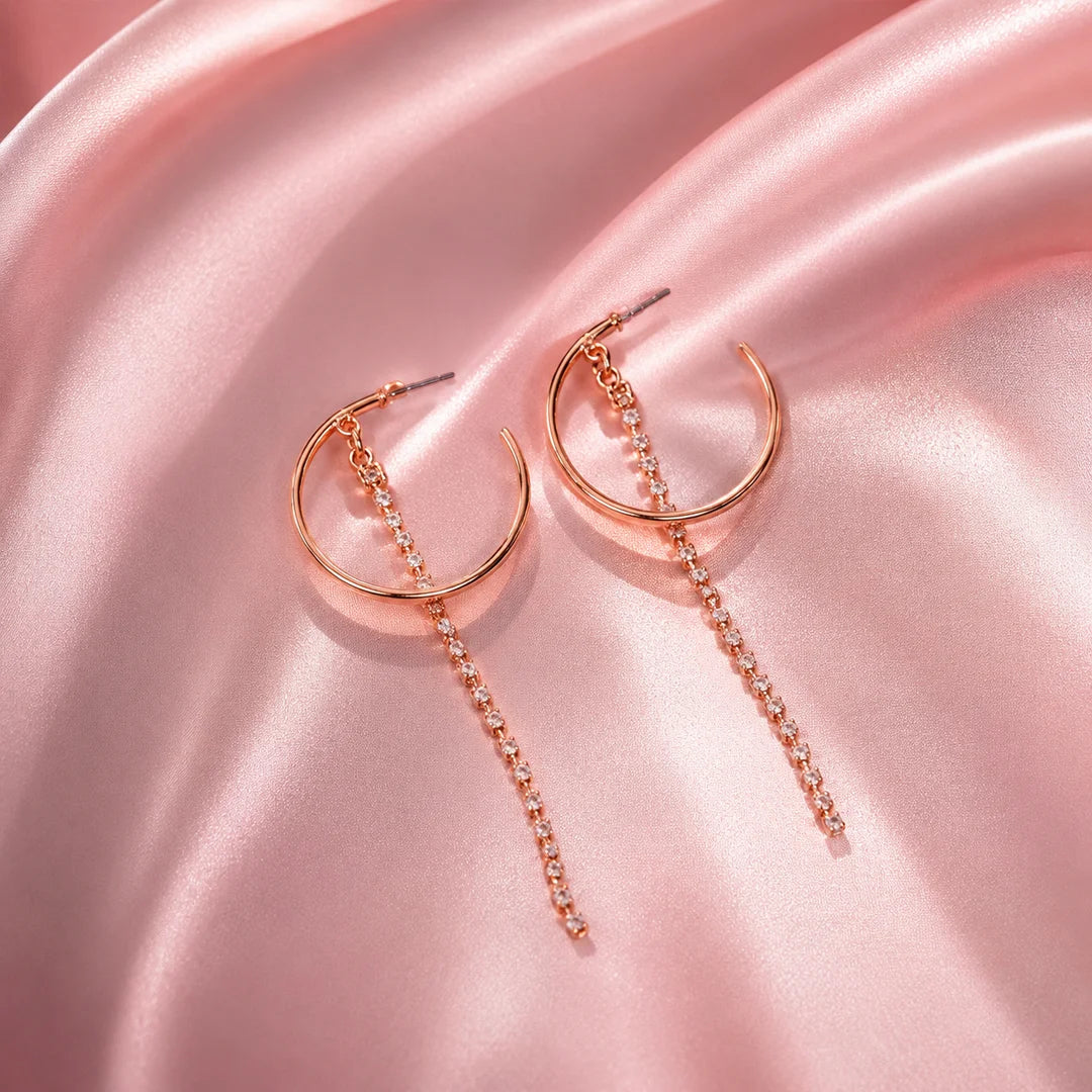 Rhinestone Drop Gold Hoop Earrings