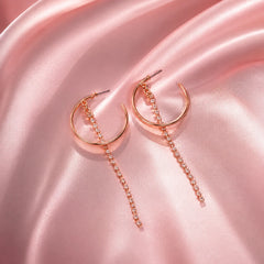 Rhinestone Drop Gold Hoop Earrings