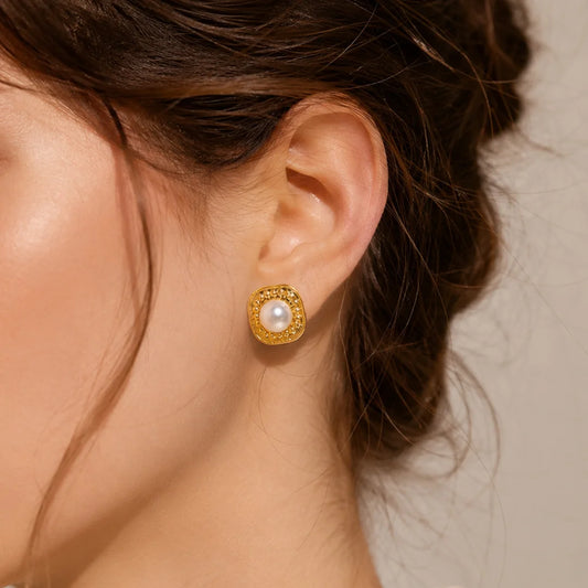 Golden Textured Pearl Studs