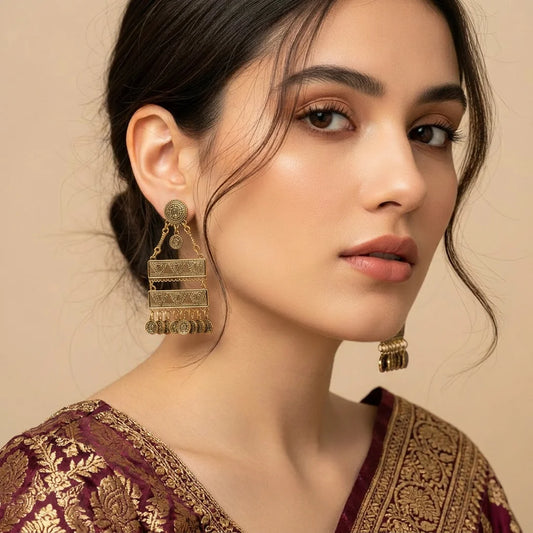 Intricate Antique Layered Coin Charm Earrings