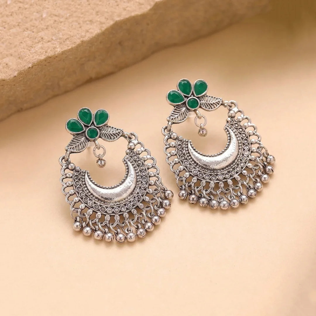 Floral Enamel Chandbali Earrings