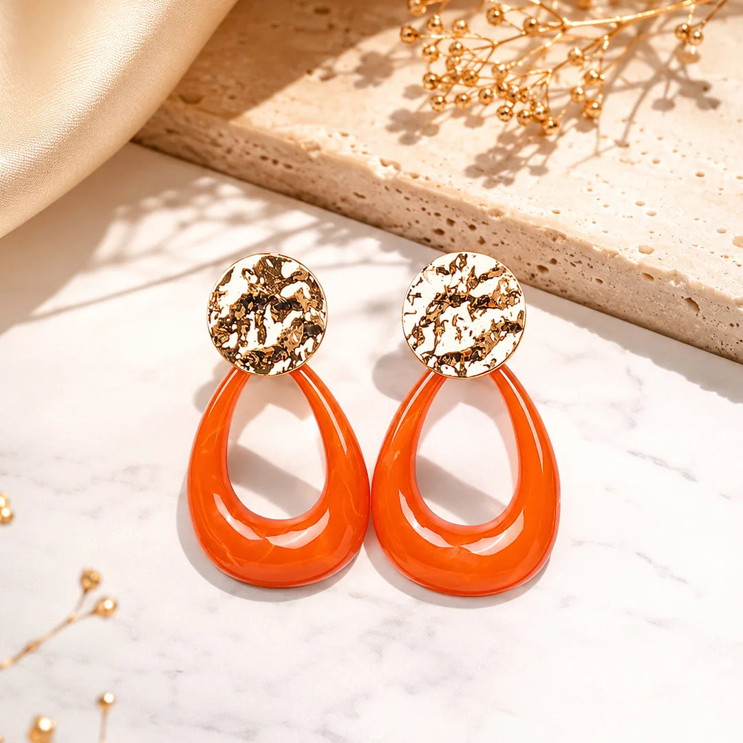 Textured Golden Resin Drop Earrings