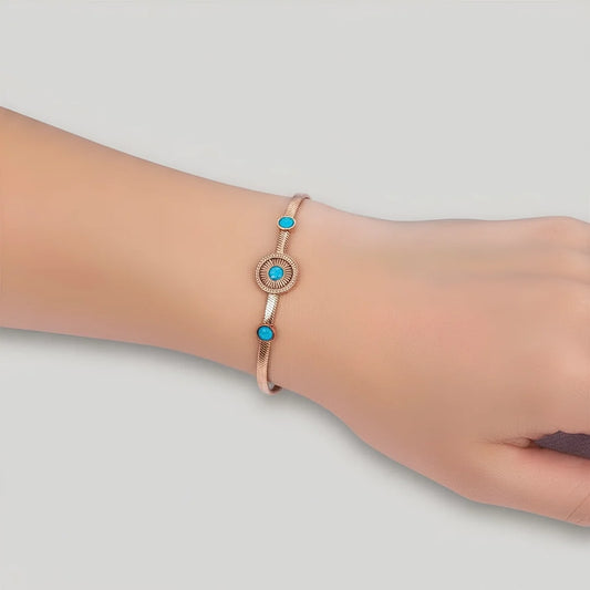 Turquoise Stone Chain Bracelet - Rose Gold Plated
