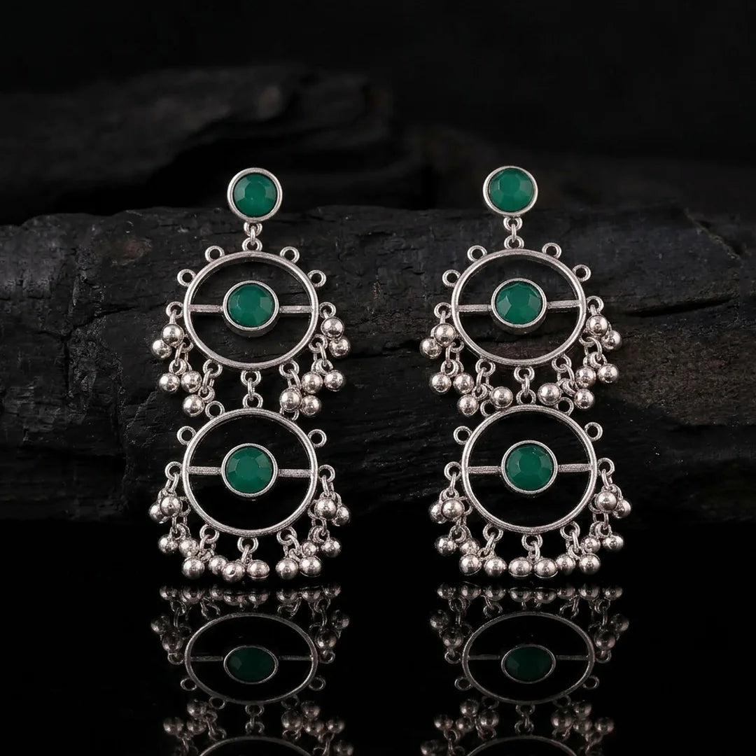 Silver Round Ghungroo Earrings