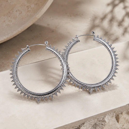 Silver Spiked Hoop Earrings