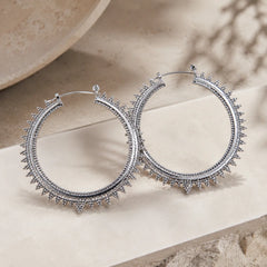 Silver Spiked Hoop Earrings