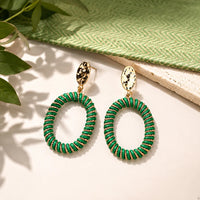 Eclectic Green Oval Drop Earrings