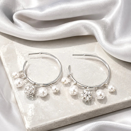 Silver Sparkle Pearl Charm Earrings