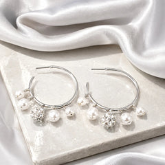 Silver Sparkle Pearl Charm Earrings