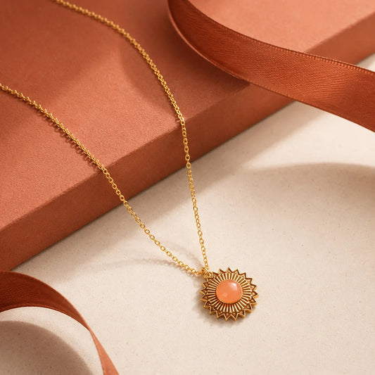Halo Sun Pendant Necklace - 18K Gold Plated
