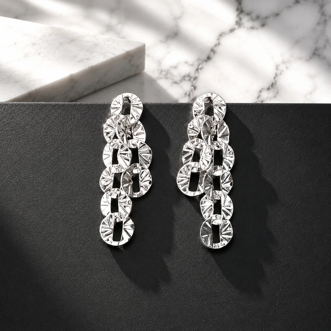 Statement Silver Textured Drop Earrings
